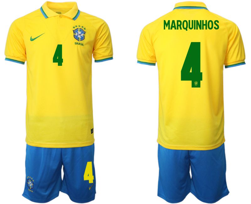 Men 2022 World Cup National Team Brazil home yellow #4 Soccer Jersey->brazil jersey->Soccer Country Jersey